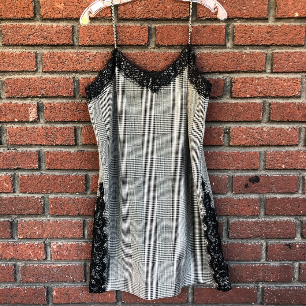 Zara Houndstooth Lace Slip Dress